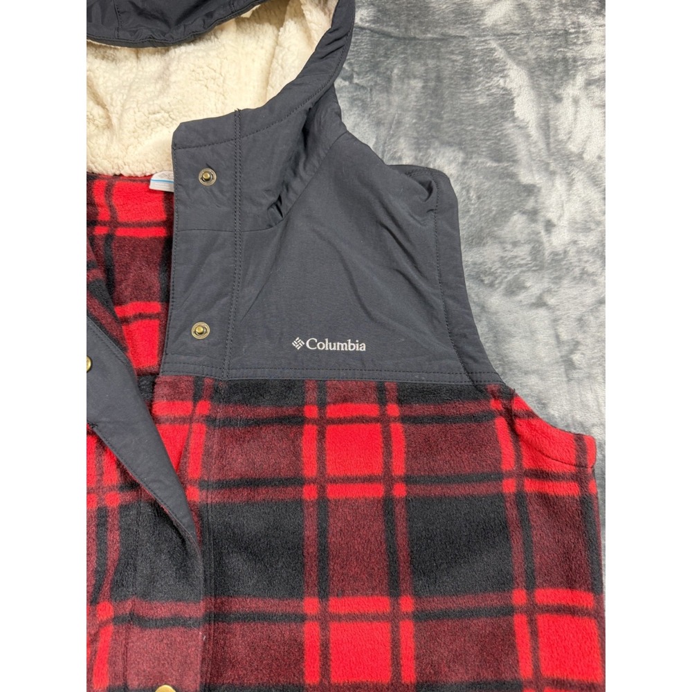 Columbia Plaid Hooded Sherpa Fleece Vest Women XL AL1123 - Picture 3 of 8